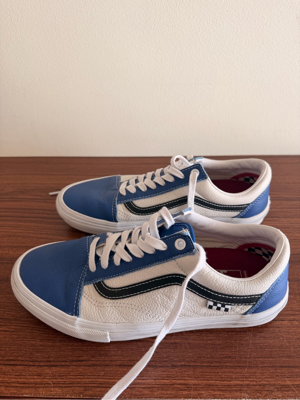 Vans Pro Skate old skools size 9Blue & White Low-Top Sneakers with Checker Strip